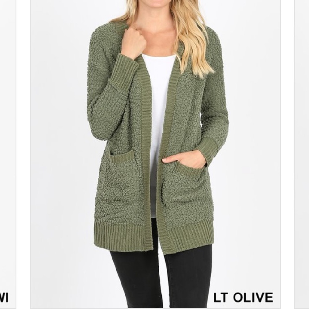 Light olive popcorn pocket cardigan